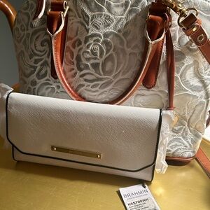 New Brahmin White and Brown Shoulder Bag and Wallet with Leather Handles